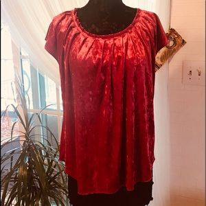 Red faux velvet top